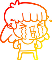 warm gradient line drawing cartoon woman in tears