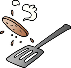 gradient cartoon doodle of a burger being flipped