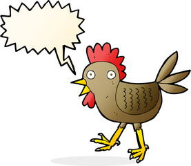 funny cartoon chicken with speech bubble
