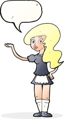 cartoon waitress with speech bubble