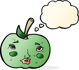 cartoon apple with face with thought bubble