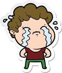 sticker of a cartoon man crying