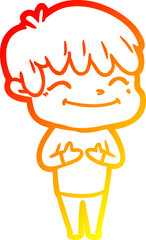 warm gradient line drawing cartoon happy boy
