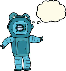cartoon deep sea diver  with thought bubble