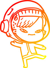 warm gradient line drawing cartoon astronaut woman