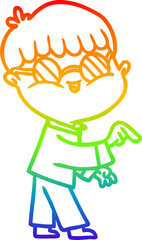 rainbow gradient line drawing cartoon boy wearing spectacles