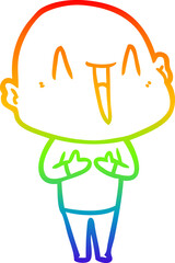 rainbow gradient line drawing happy cartoon bald man
