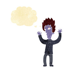 cartoon vampire giving up with thought bubble