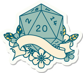 natural twenty D20 dice roll sticker