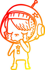 warm gradient line drawing cartoon crying astronaut girl