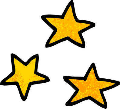 grunge textured illustration cartoon of three stars