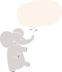 cartoon dancing elephant and speech bubble in retro style