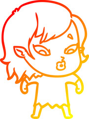 warm gradient line drawing cute cartoon vampire girl