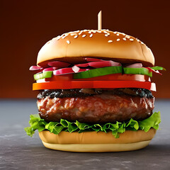 Hamburger realistic illustration, tasty fastfood menu