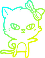 cold gradient line drawing cute cartoon cat