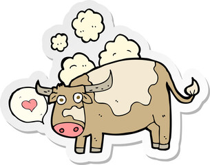 sticker of a cartoon cow with love heart