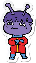 sticker of a friendly cartoon spaceman