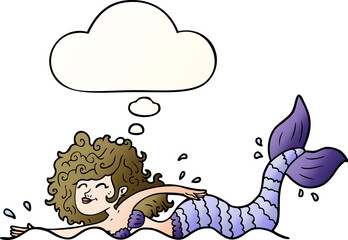 cartoon mermaid and thought bubble in smooth gradient style