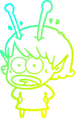 cold gradient line drawing cartoon shocked alien girl