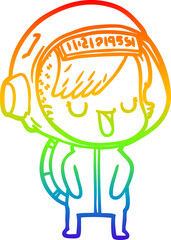 rainbow gradient line drawing cartoon astronaut woman