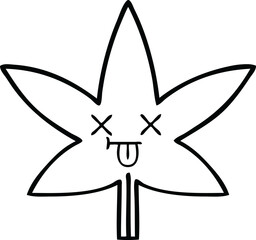 line drawing cartoon marijuana leaf