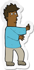 sticker of a cartoon nervous man waving