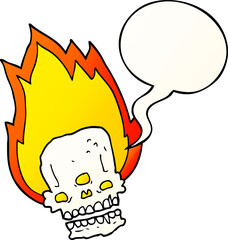 spooky cartoon flaming skull and speech bubble in smooth gradient style