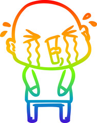 rainbow gradient line drawing cartoon crying bald man