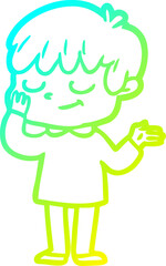 cold gradient line drawing cartoon happy boy