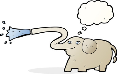 cartoon elephant squirting water with thought bubble