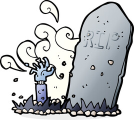 cartoon zombie rising from grave