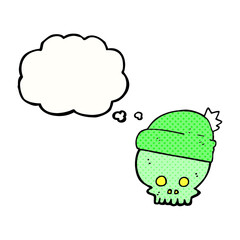 thought bubble cartoon skull wearing hat