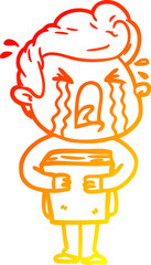 warm gradient line drawing cartoon crying man