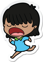 sticker of a cartoon woman talking loudly