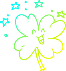 cold gradient line drawing happy cartoon four leaf clover
