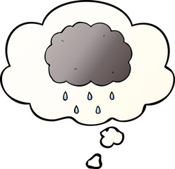 cartoon cloud raining and thought bubble in smooth gradient style
