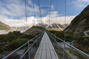 Suspension bridge in Aoraki Mount Cook National Park, New Zealand