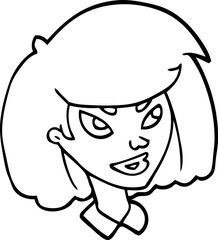 line drawing cartoon face of a girl