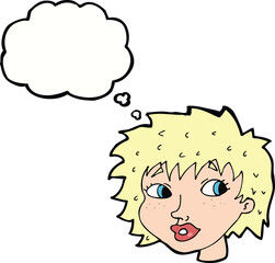 cartoon surprised woman with thought bubble
