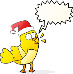 speech bubble cartoon bird wearing christmas hat