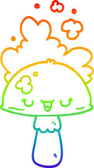rainbow gradient line drawing cartoon mushroom with spoor cloud
