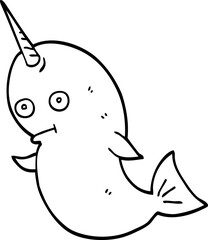 line drawing cartoon narwhal © lineartestpilot