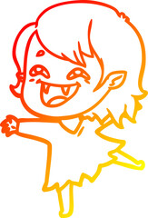 warm gradient line drawing cartoon laughing vampire girl