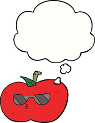 cartoon cool apple and thought bubble