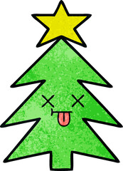 retro grunge texture cartoon christmas tree