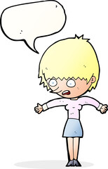 cartoon woman panicking with speech bubble