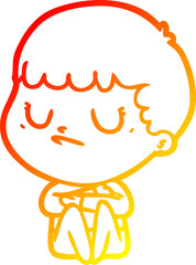 warm gradient line drawing cartoon grumpy boy