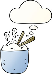 cartoon bowl of rice and thought bubble in smooth gradient style