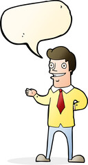 cartoon salesman with speech bubble