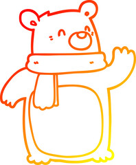 warm gradient line drawing cartoon bear wearing scarf